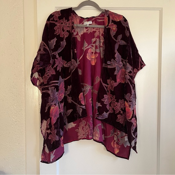 Beautiful Magenta Burgundy Purple Pink Fall Kimono Cardigan Woven Heart One Size - Picture 7 of 14